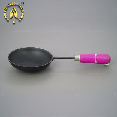 Colourful Wooden Handle Pure Iron Tadka Pan