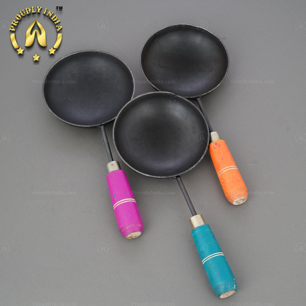 Set of 3 Pure Iron Tadka Pans