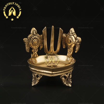 Traditional Brass Handmade Shankhu Chakra Namam diya.