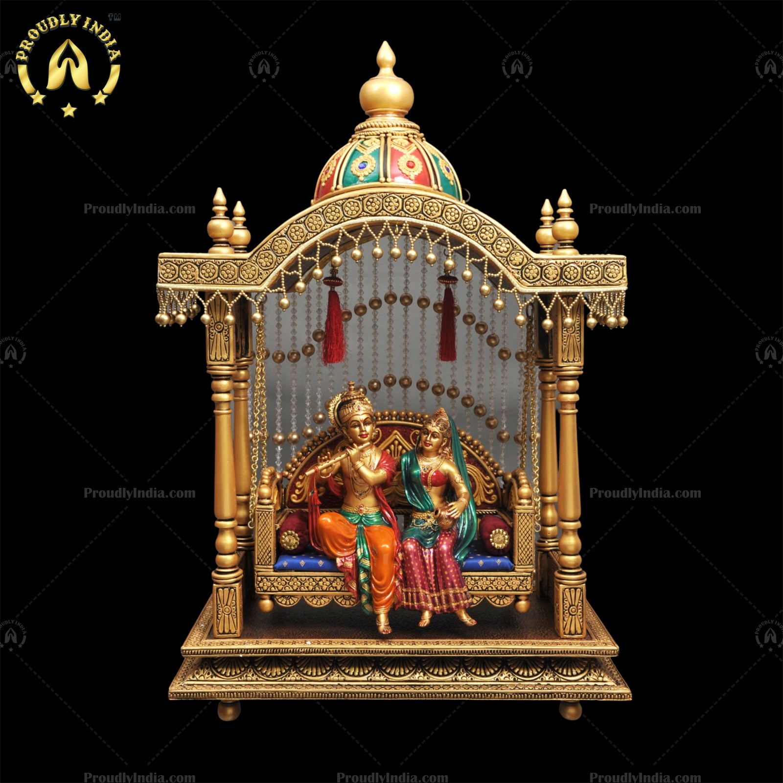 Duco Paint Mandir Jhula With Radha-Krishna/Wooden Mandir Radha-Krishna Jhula, For Temple