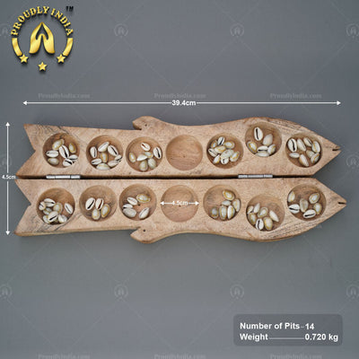 Wooden Fish Pallanguzhi with Sea Shells.