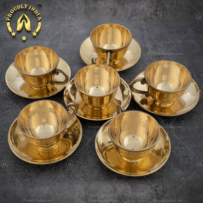 Set of 6 Brass Cup And Saucers