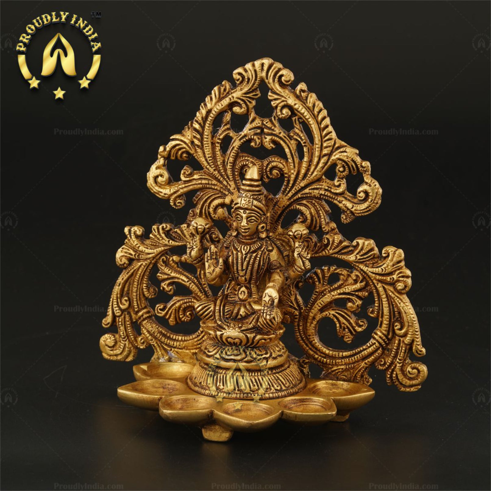 6 Wick Engraved Floral Background Laxmi Diya