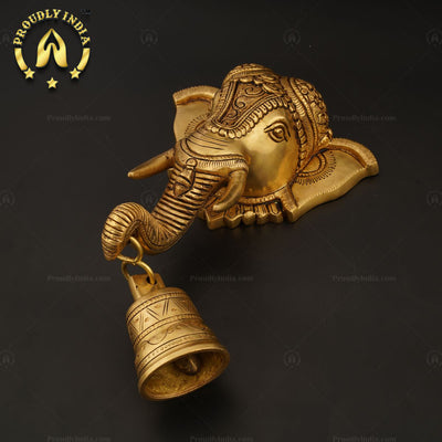 Brass Decorative Elephant Face Bell Wall Hanging Idol