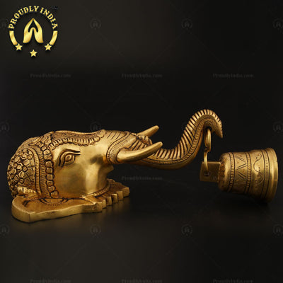 Brass Decorative Elephant Face Bell Wall Hanging Idol