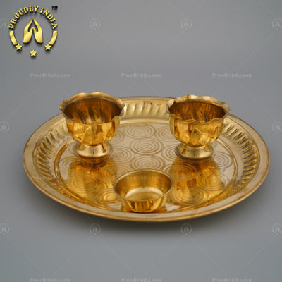 Traditional Pure Brass Puja Kumkum Haldi Thali