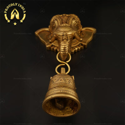 Brass Decorative Elephant Face Bell Wall Hanging Idol