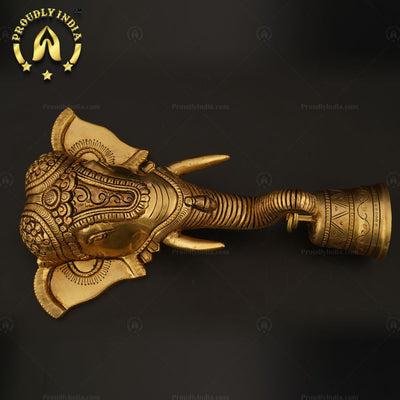 Brass Decorative Elephant Face Bell Wall Hanging Idol