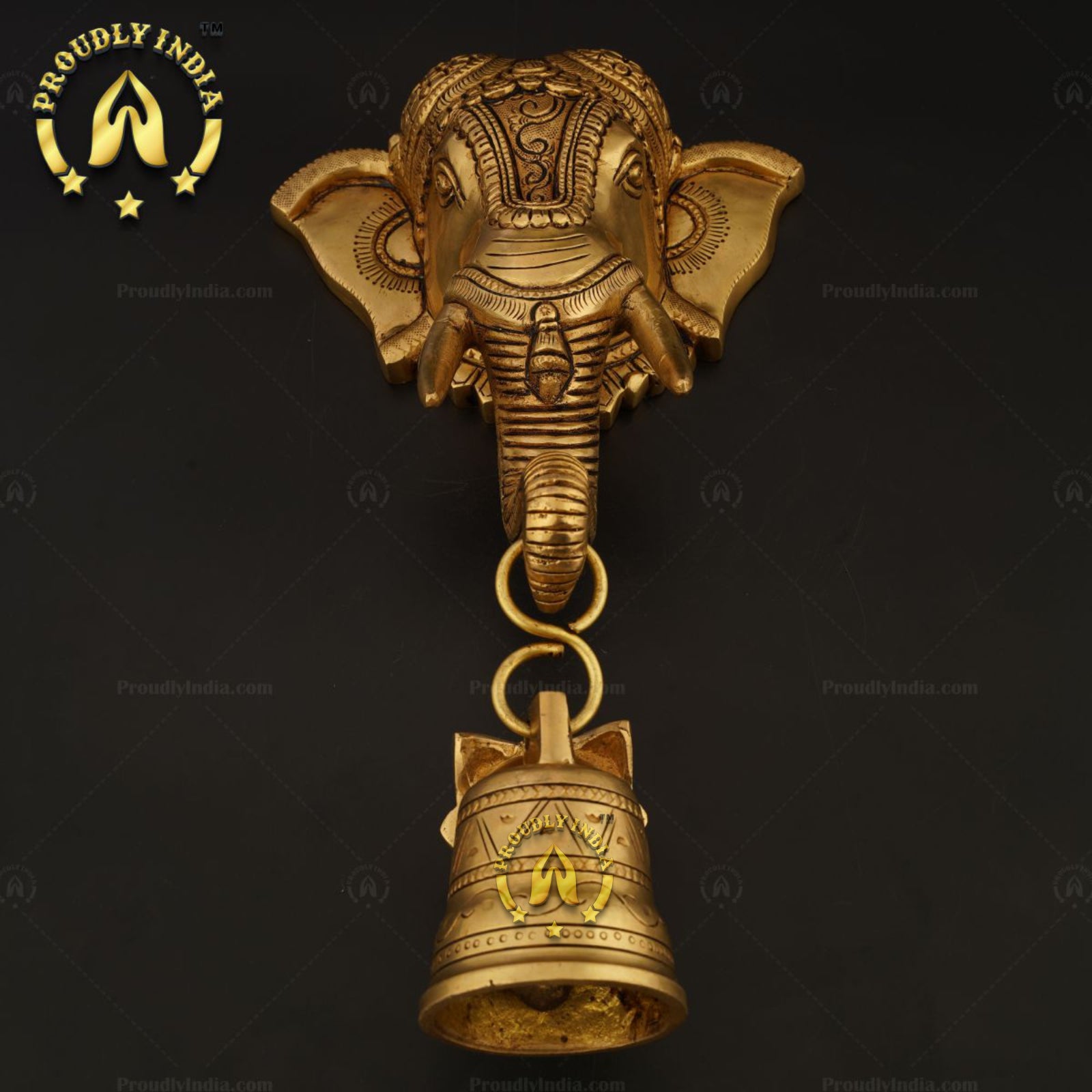 Brass Decorative Elephant Face Bell Wall Hanging Idol