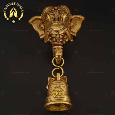 Brass Decorative Elephant Face Bell Wall Hanging Idol