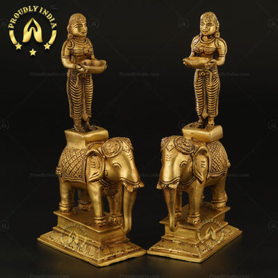 Set of 2 Brass Paavai elephent Diya