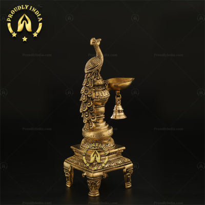 Brass Peacock Pair Diya  with Bell