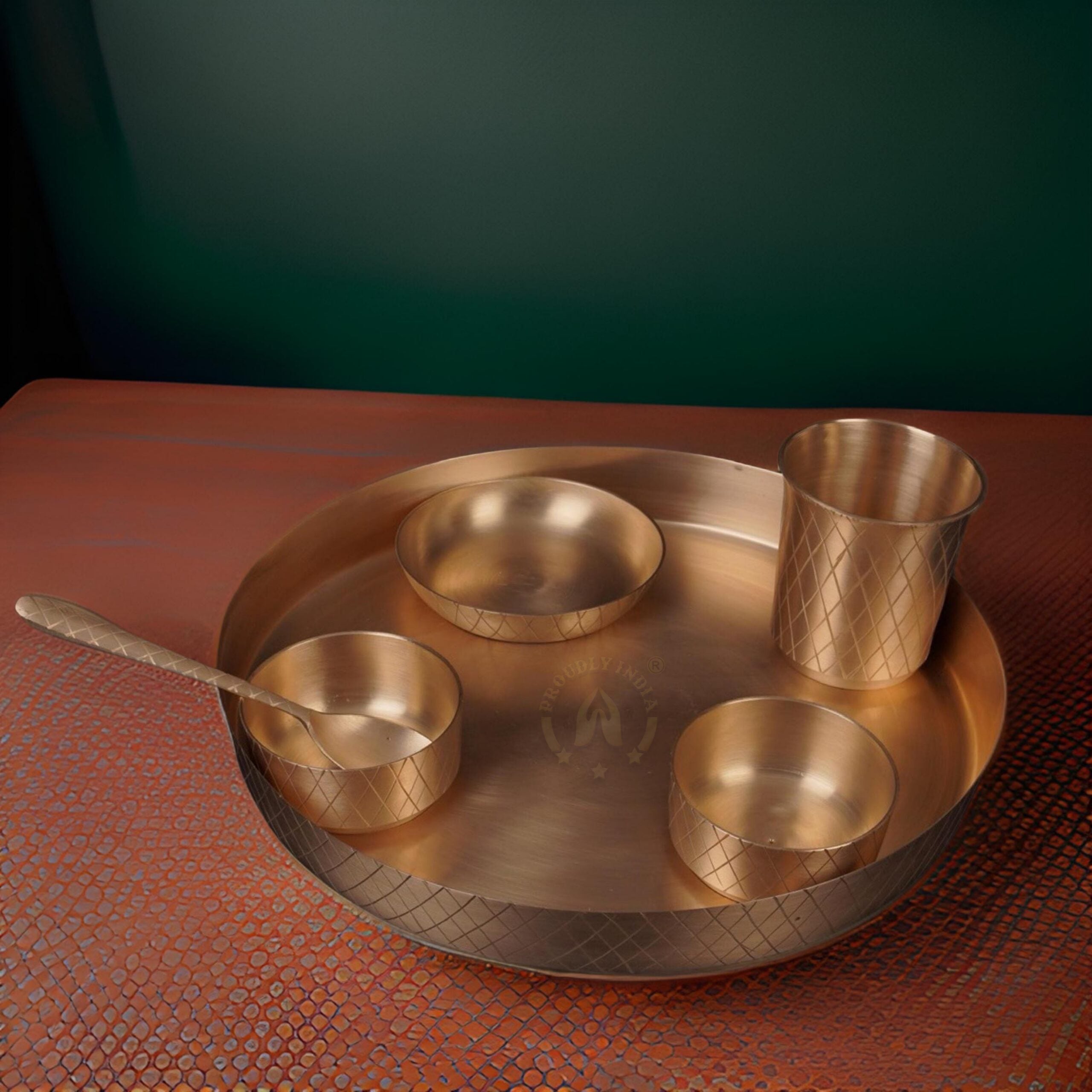 11" Patterned 6 Piece Bronze Thali Set
