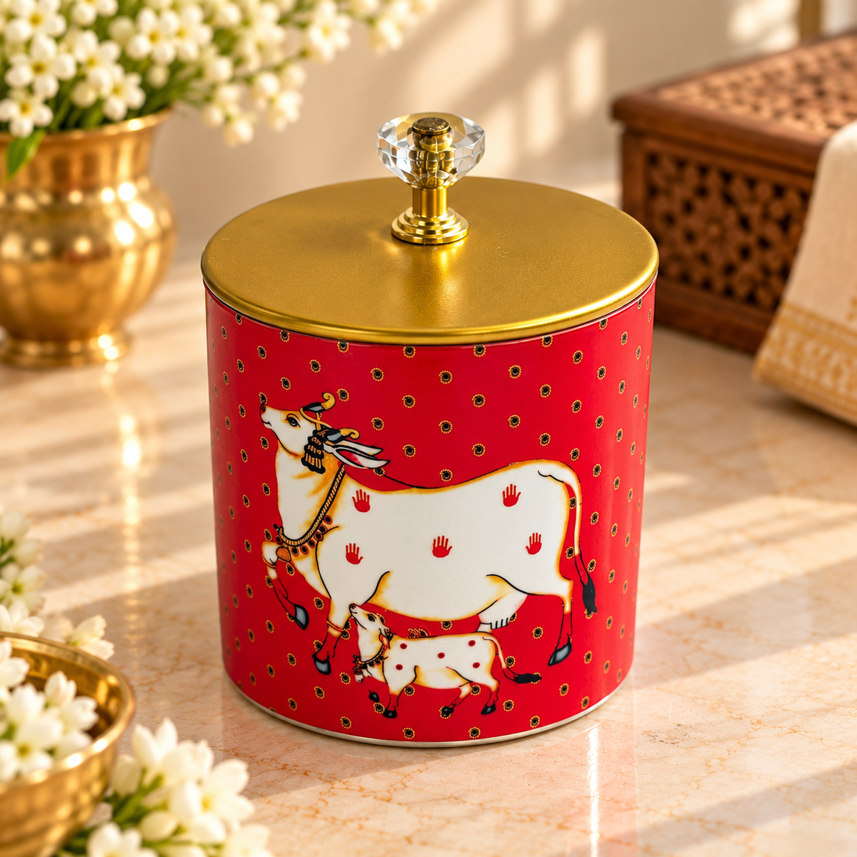 4" Red Pichwai Canister ( Set of 20 )