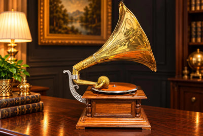 His MasterAntique Brass Design Gramophone Imperial Carved Wood