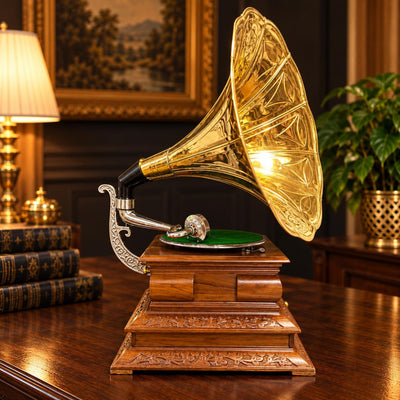 His Master Voice Gramophone With Draw and Brass Horn