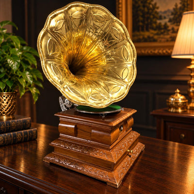 His Master Voice Gramophone With Draw and Brass Horn