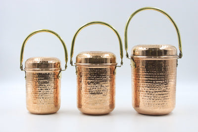 Set Of 3 Copper Storage Container With Brass Handle