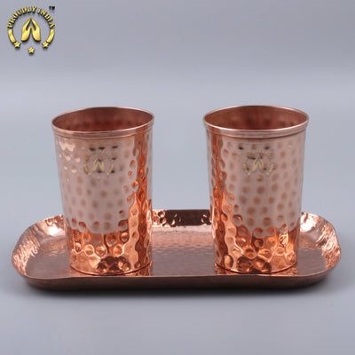 Copper Tray With 2 Copper Glass