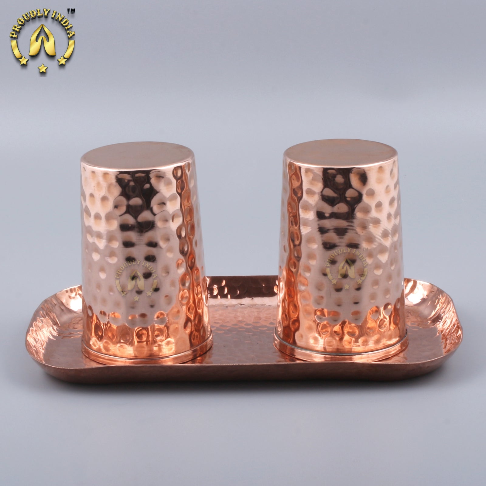 Copper Tray With 2 Copper Glass