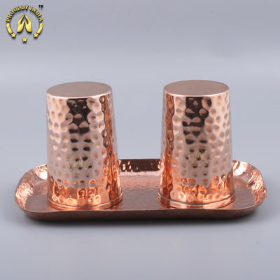 Copper Tray With 2 Copper Glass