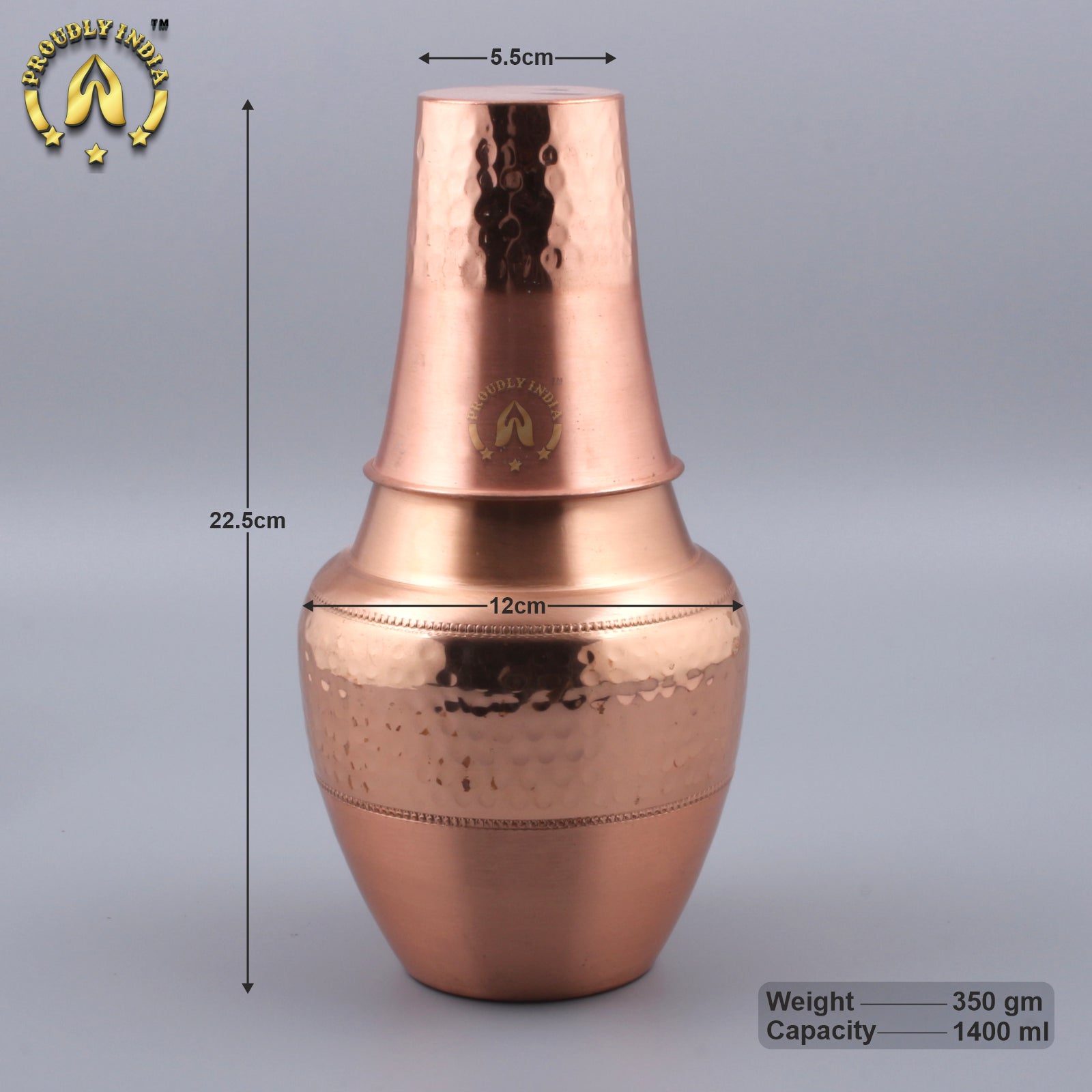 Copper Water Bottle 800ml With 1 Copper Glasses