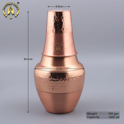 Copper Water Bottle 800ml With 1 Copper Glasses
