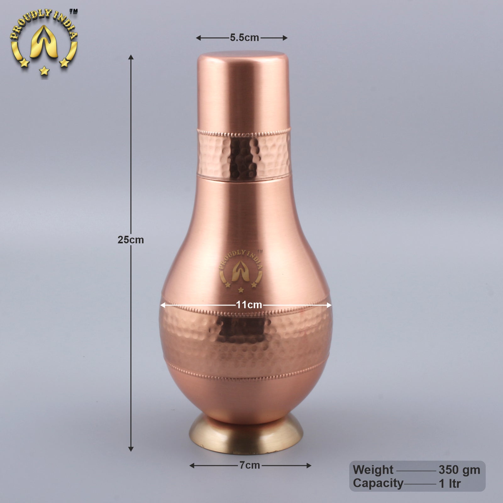 Copper Surahi Shape Bottle With Inbuilt Glass