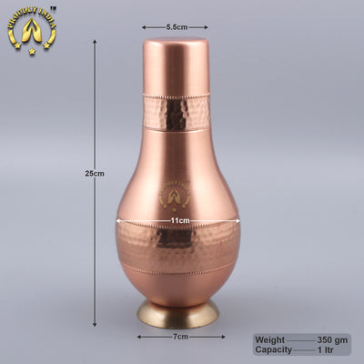 Copper Surahi Shape Bottle With Inbuilt Glass