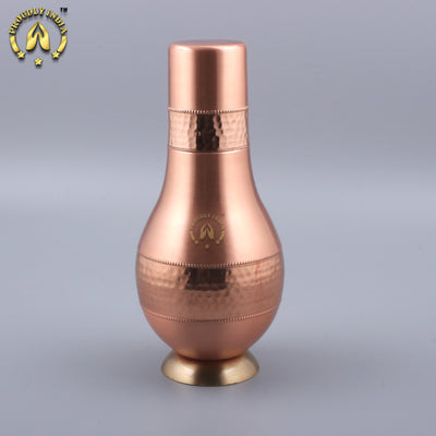 Copper Surahi Shape Bottle With Inbuilt Glass
