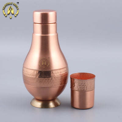 Copper Surahi Shape Bottle With Inbuilt Glass