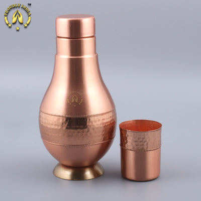 Copper Surahi Shape Bottle With Inbuilt Glass