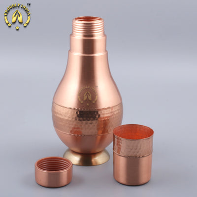 Copper Surahi Shape Bottle With Inbuilt Glass