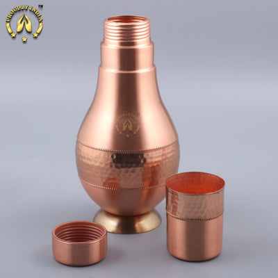 Copper Surahi Shape Bottle With Inbuilt Glass