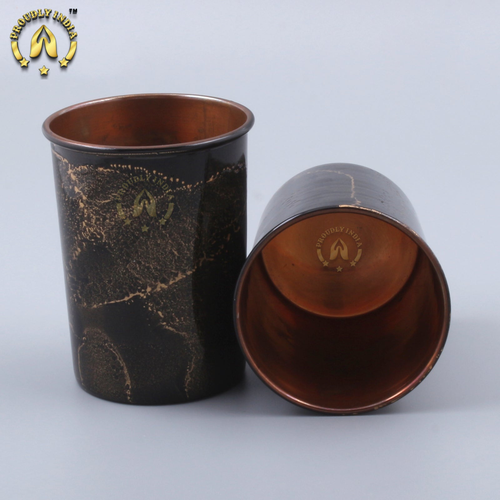 Copper Black Enamelled Bottle With 2 Glasses