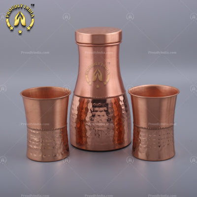 Hammered Copper Water Bottle With 2 Glass