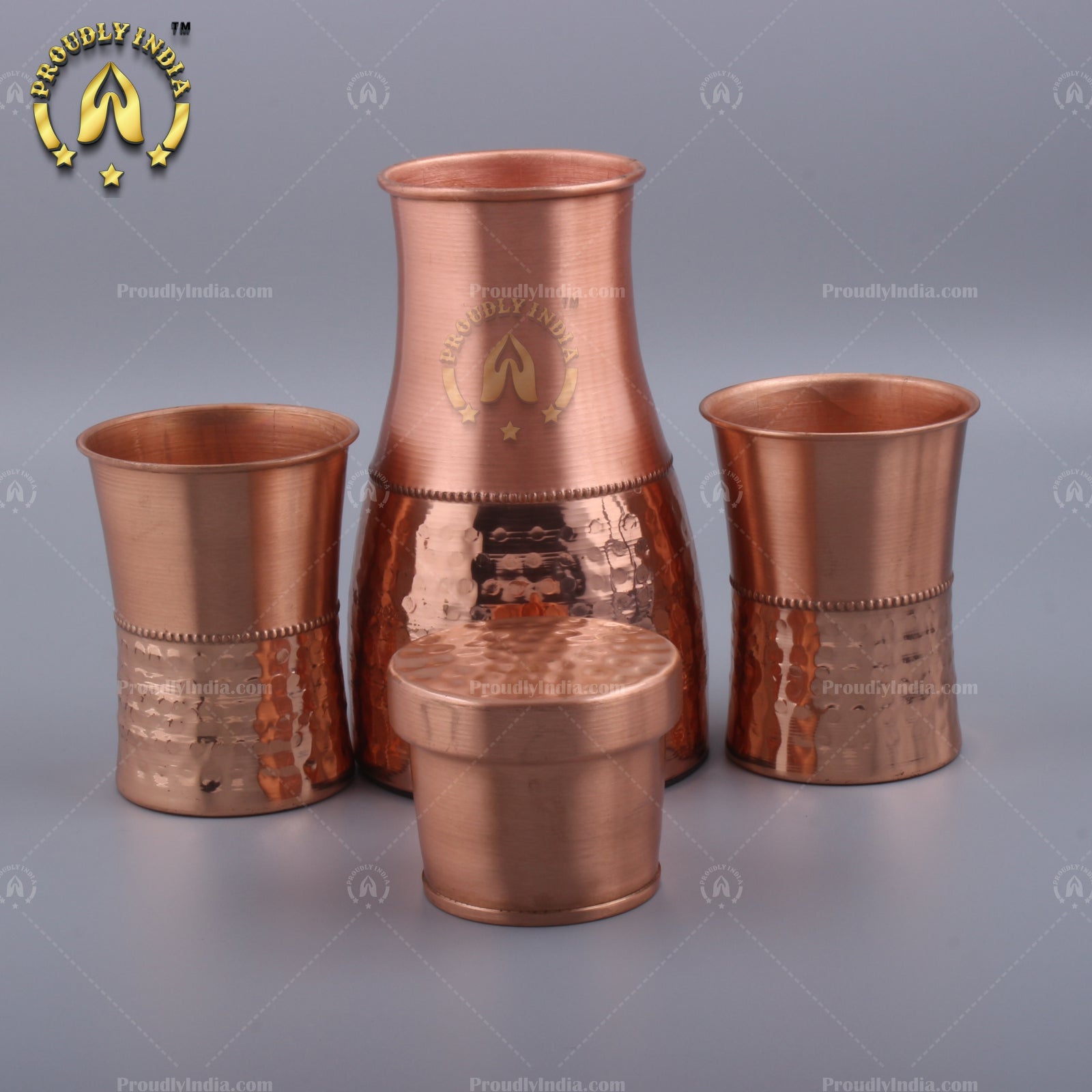 Hammered Copper Water Bottle With 2 Glass