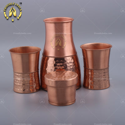 Hammered Copper Water Bottle With 2 Glass