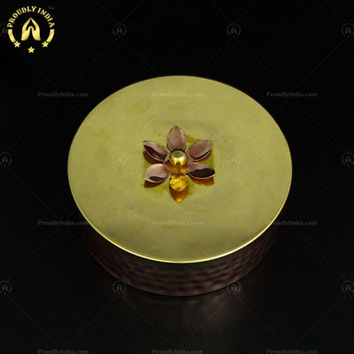 Set of 2 Copper Lotus Container With Brass Lid