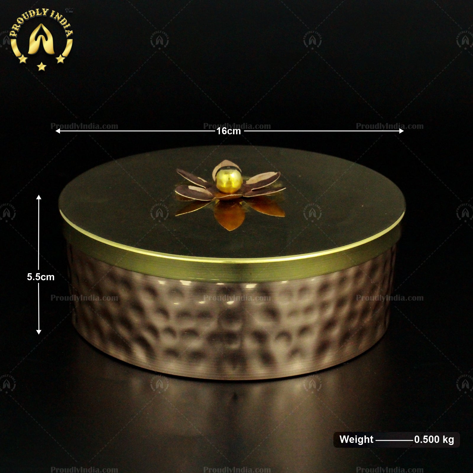 Set of 2 Copper Lotus Container With Brass Lid