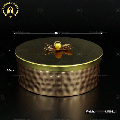 Set of 2 Copper Lotus Container With Brass Lid