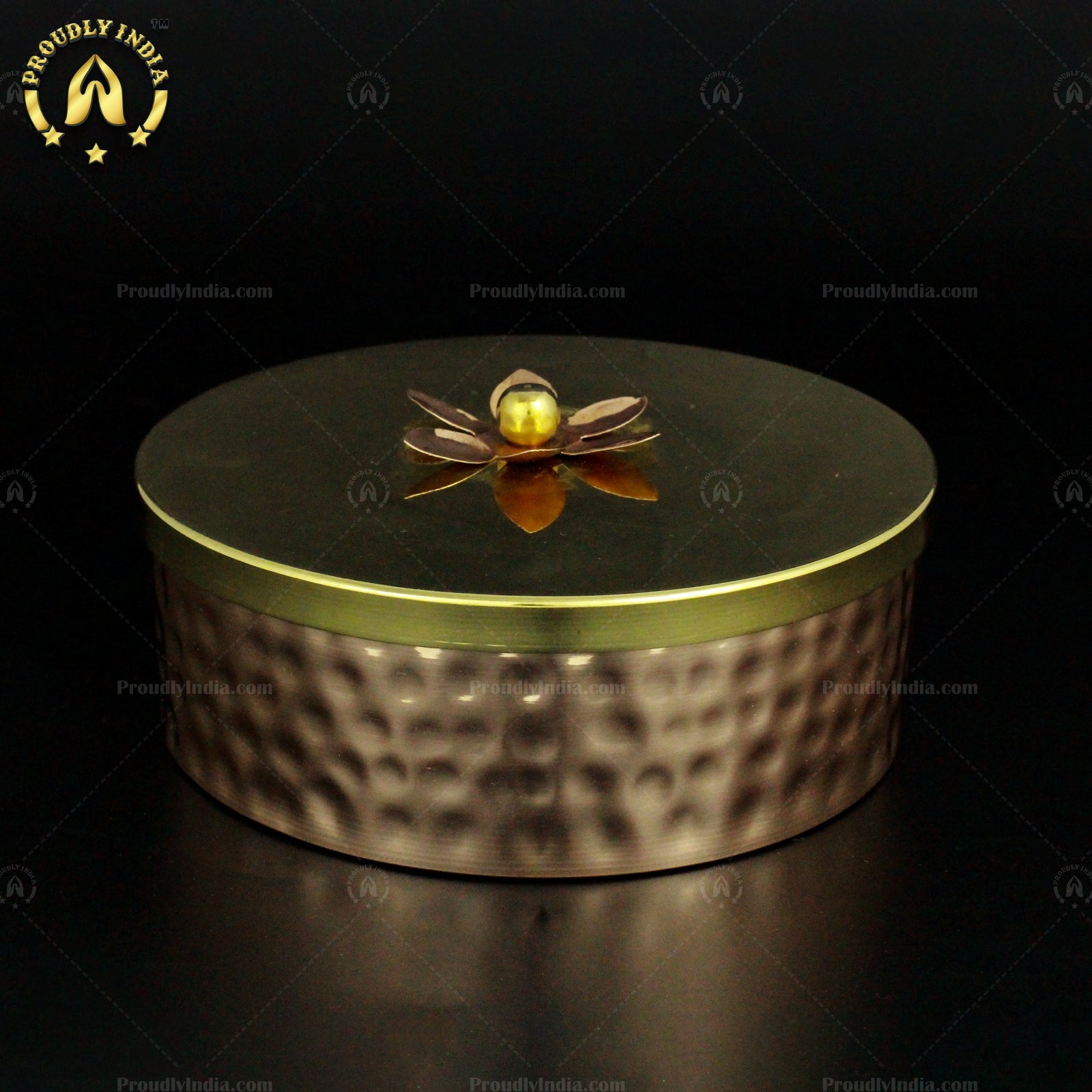 Set of 2 Copper Lotus Container With Brass Lid