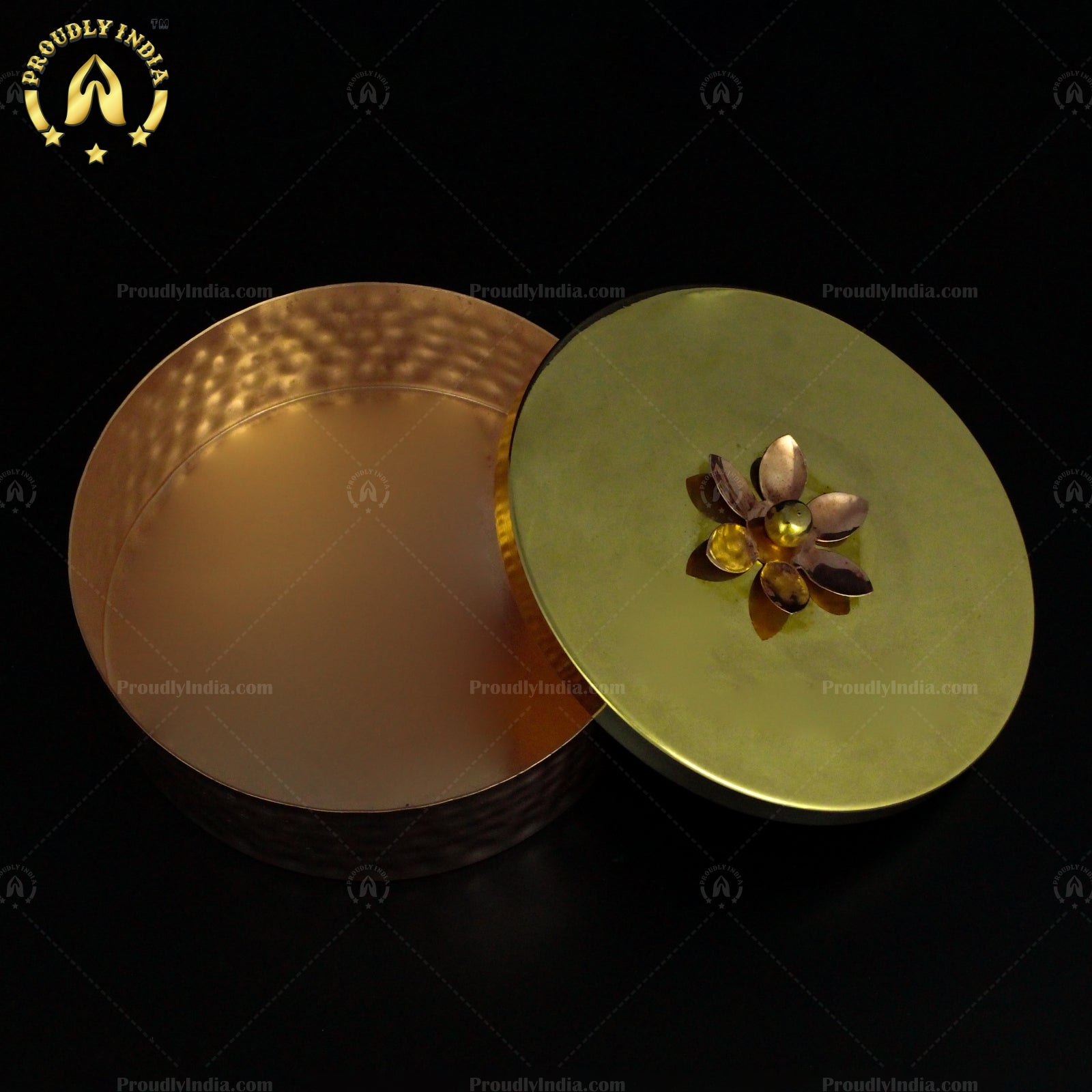Set of 2 Copper Lotus Container With Brass Lid