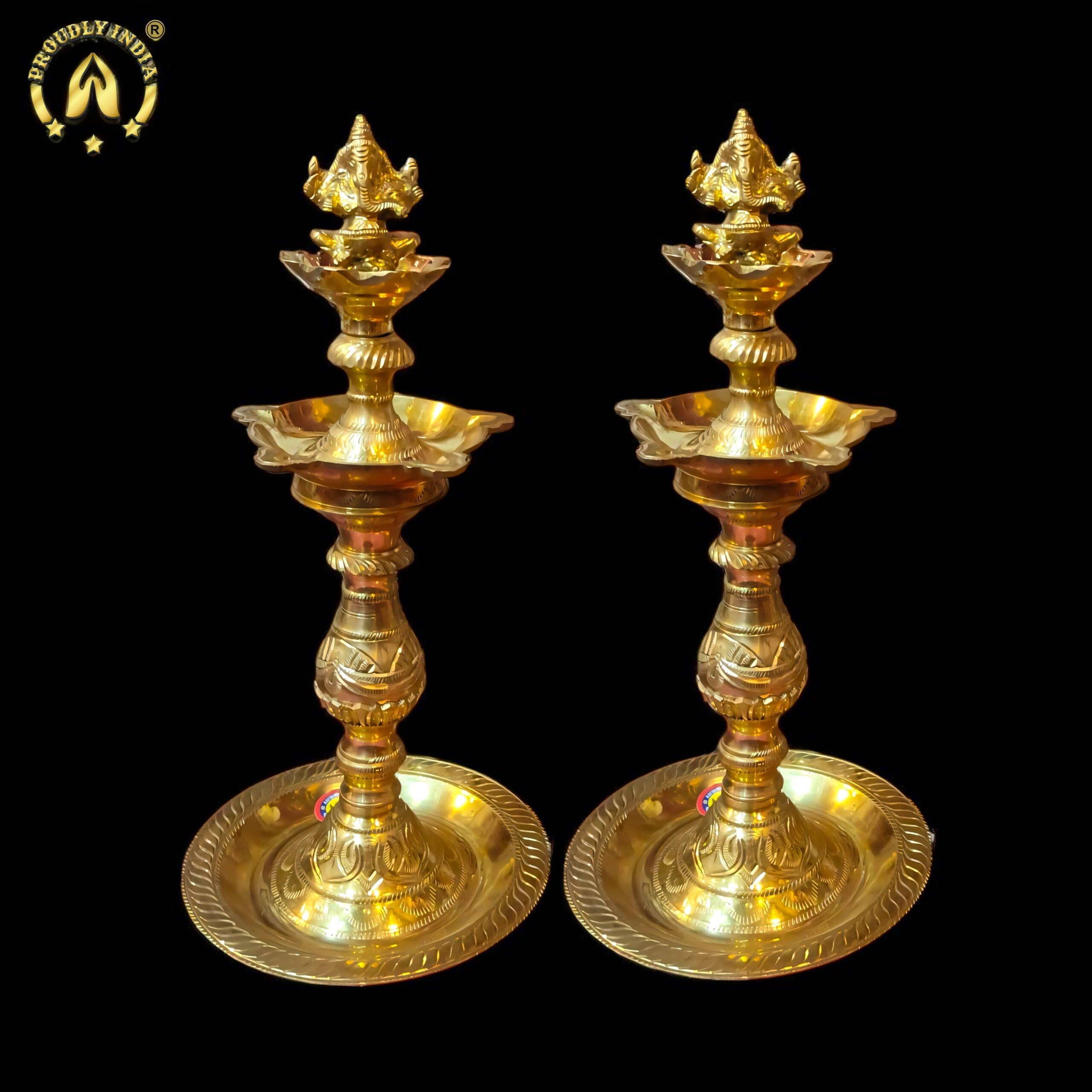 Brass Ganesh 5-Wick Kuthu Vilakku