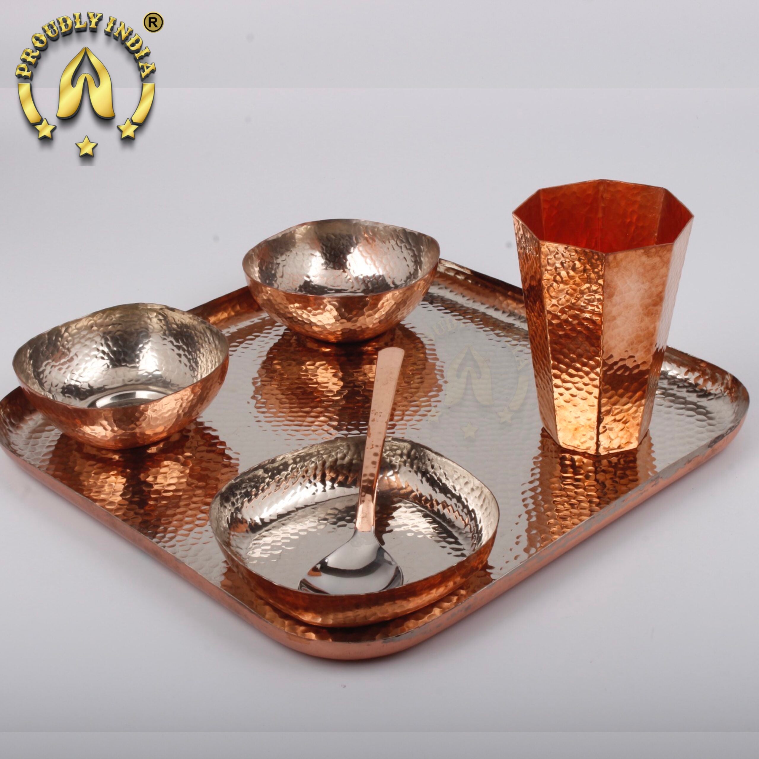 Copper Square Thali Set 6 Piece