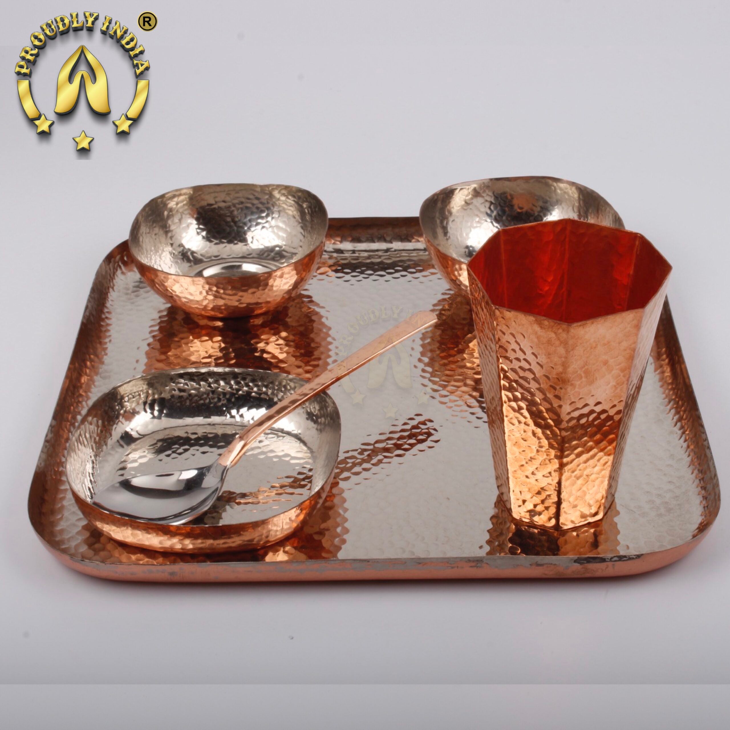 Copper Square Thali Set 6 Piece