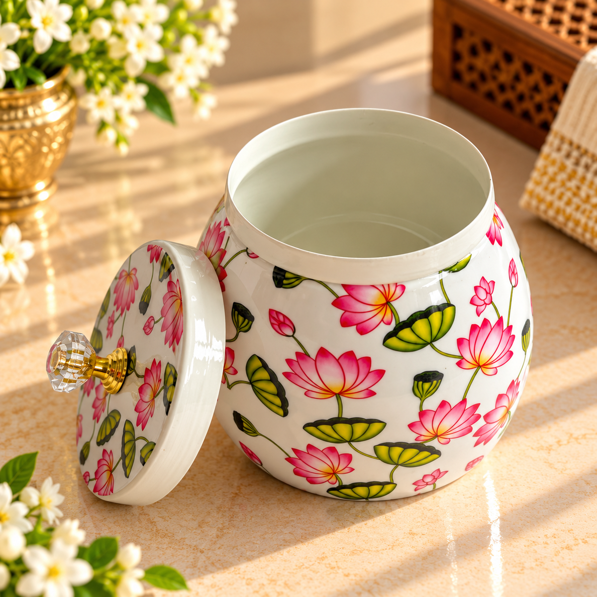 5" White Floral Pichwai Jar ( Set of 20 )