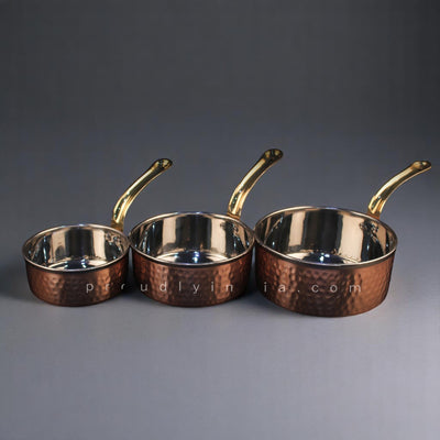 Set Of 3 Heavy Copper Hammered Pan