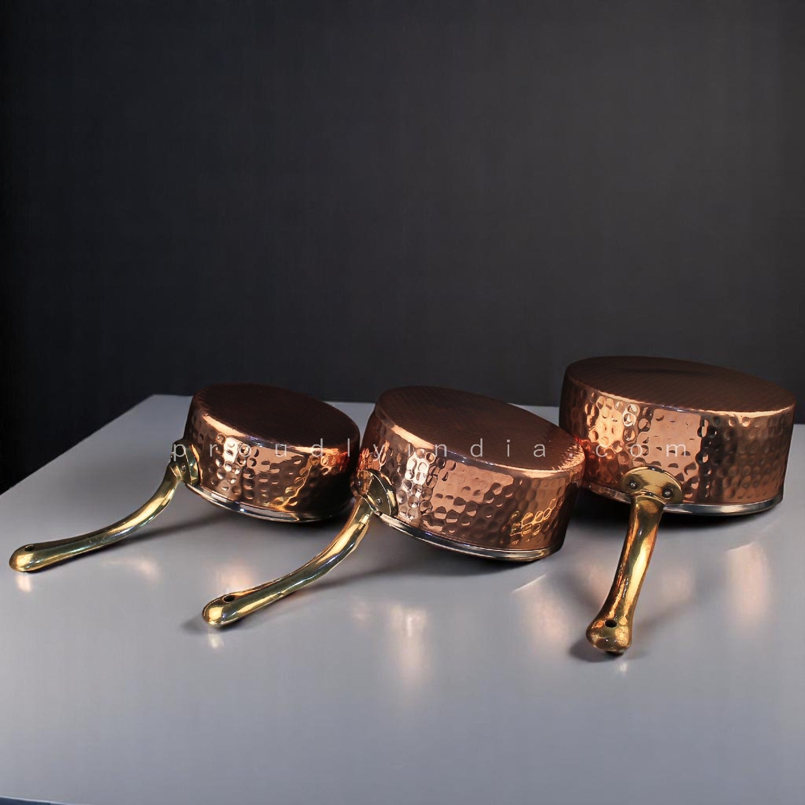 Set Of 3 Heavy Copper Hammered Pan