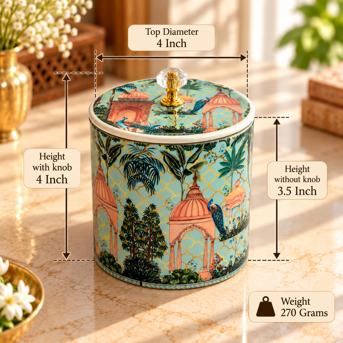 4" Pastal Green Pichwai Canister ( Set of 20 )
